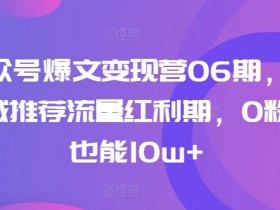AI公众号爆文变现营06期，公众号公域推荐流量红利期，0粉起号也能10w+