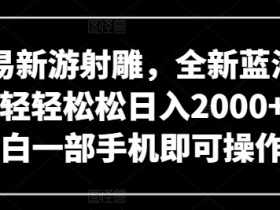 网易新游射雕，全新蓝海赛道，轻轻松松日入2000+，小白一部手机即可操作【揭秘】