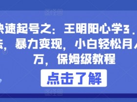 快速起号之：王明阳心学3.0玩法，暴力变现，小白轻松月入过万，保姆级教程【揭秘】