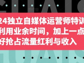 2024独立自媒体运营师特训营，利用业余时间，加上一点爱好抢占流量红利与收入