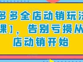 拼多多全店动销玩法【新课】，告别亏损从全店动销开始