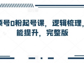 视频号0粉起号课，逻辑梳理，技能提升，完整版