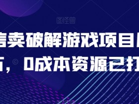 微信卖破解游戏项目月入1万，0成本资源已打包【揭秘】