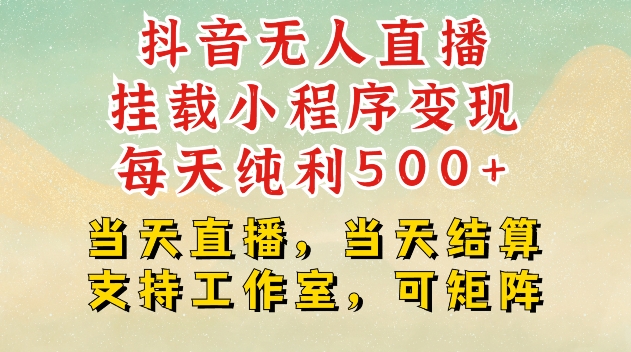 抖音无人直播挂载小程序变现每天纯利500 当天直播，当天结算支持工作室，可矩阵【揭秘】