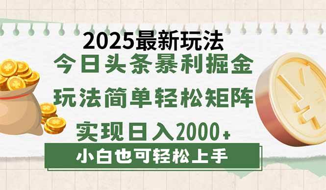 （14120期）今日头条2025最新玩法，思路简单，复制粘贴，轻松实现矩阵日入2000