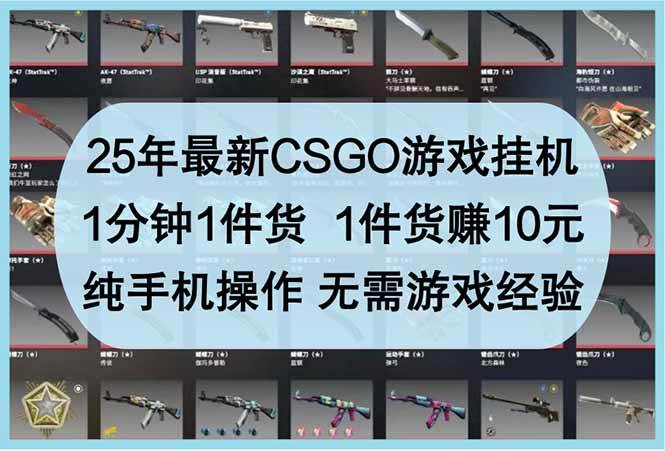 （14439期）25年最新CSGO游戏自动运行，1分钟1件货，1件货赚10元 纯手机操作 无需游戏经验