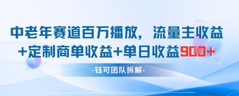 中老年赛道百万播放 流量主收益 定制收益，单日收益9张