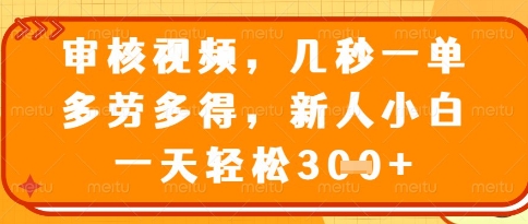 视频审核员，几秒一单，不限时间，不限地点，多做多得，新人小白一天轻松几张 【揭秘】