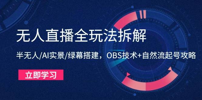 （14684期）无人直播全玩法拆解：半无人/AI实景/绿幕搭建，OBS技术 自然流起号攻略