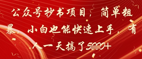 公众号抄书项目，简单粗暴，小白也能快速上手，有人一天搞了1k